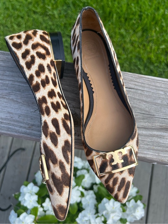 Tory Burch Shoes - Tory Burch Leopard-Print Pointed Flats with Gold Logo Accent 6.5 Leather